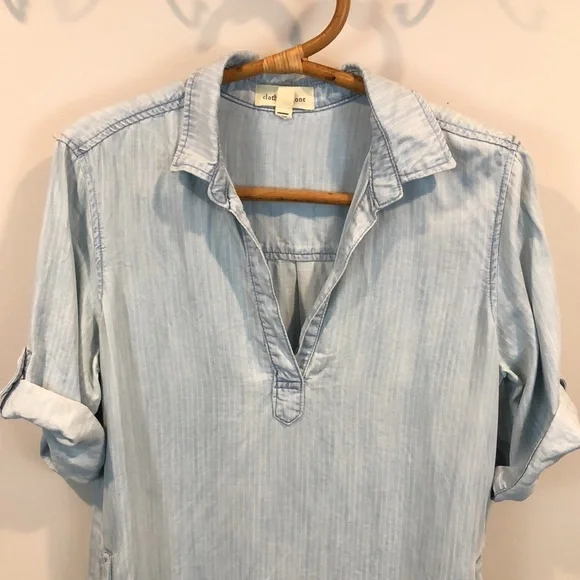 Anthropologie Cloth & Stone Light Wash Chambray Striped Tunic Dress Size M - Picture 3 of 8